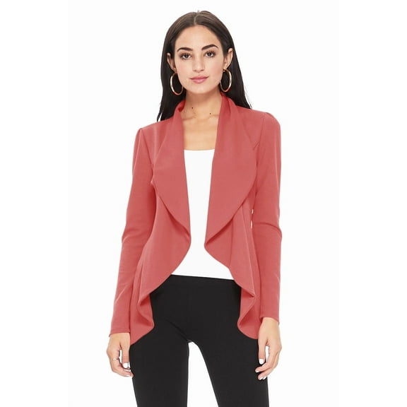 Women's Solid Print Casual Long Sleeves Stretch Open Front Blazer Jacket S-3XL