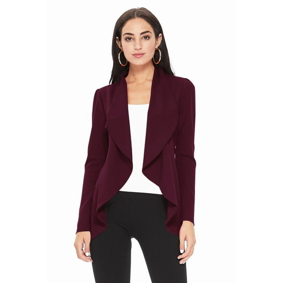 Women's Elegant Solid Stretch Open Front Long Sleeve Blazer Jacket