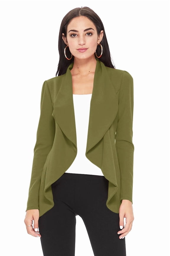 Women's Elegant Solid Stretch Open Front Long Sleeve Blazer Jacket