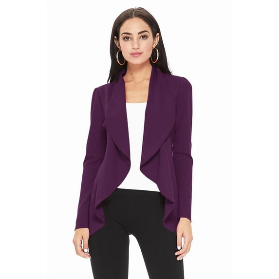 Women's Elegant Solid Stretch Open Front Long Sleeve Blazer Jacket