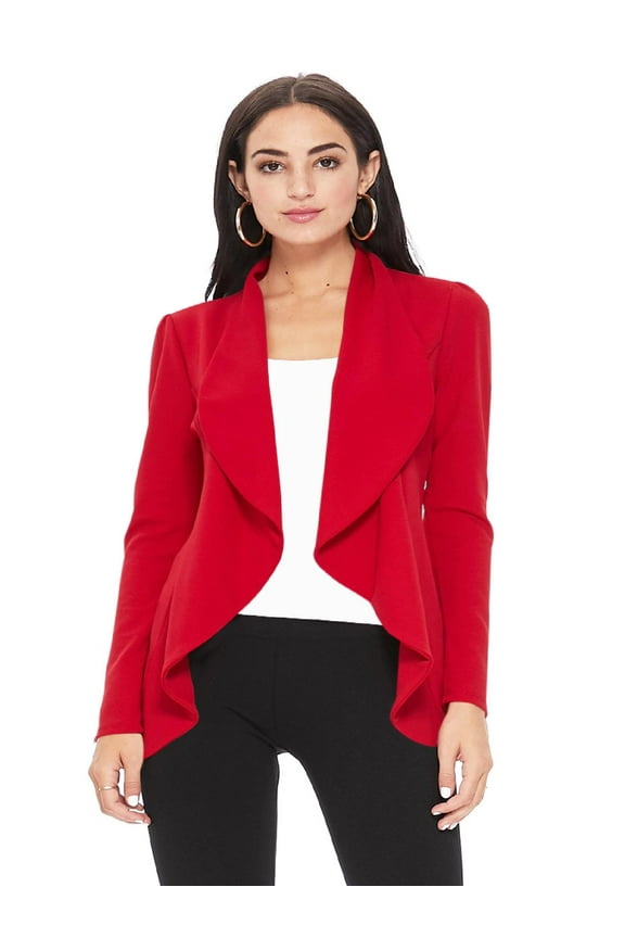 Women's Solid Print Casual Long Sleeves Stretch Open Front Blazer Jacket S-3XL