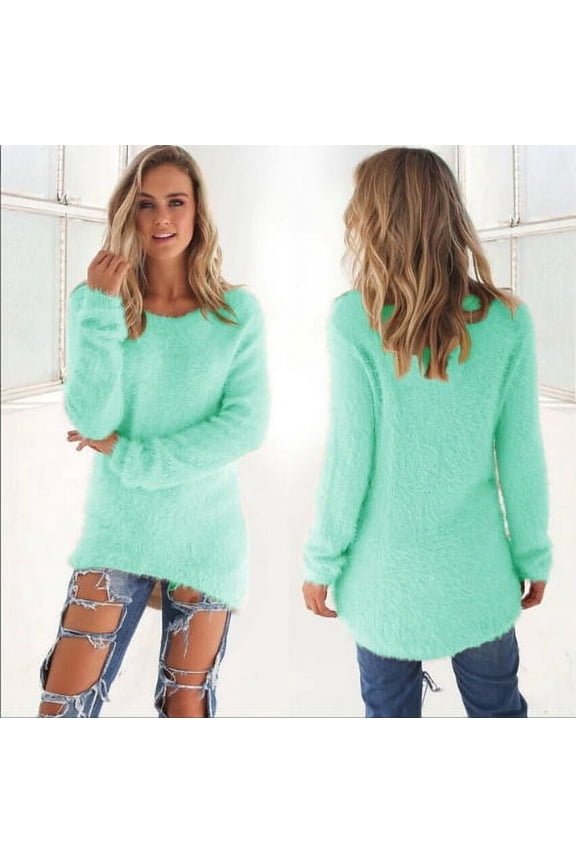 Women's Solid Pullover Sweaters O Neck Long Sleeve Knitted Tops Cotton Wool Loose Casual Tunic Sweaters