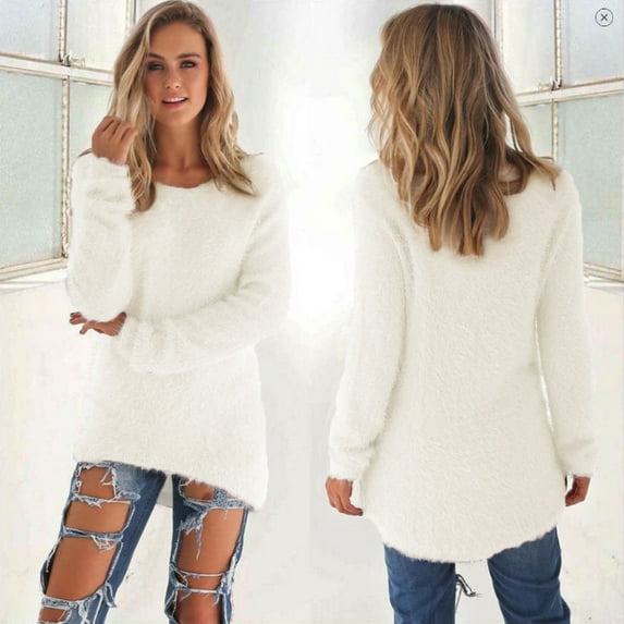 Women's Solid Pullover Sweaters O Neck Long Sleeve Knitted Tops Cotton Wool Loose Casual Tunic Sweaters