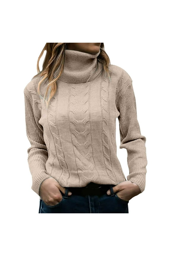 Women's Solid Pullover Turtleneck Knitwear - Retro Long Sleeve Slim Top - Polyester, Casual Loose Fit for Daily/Work