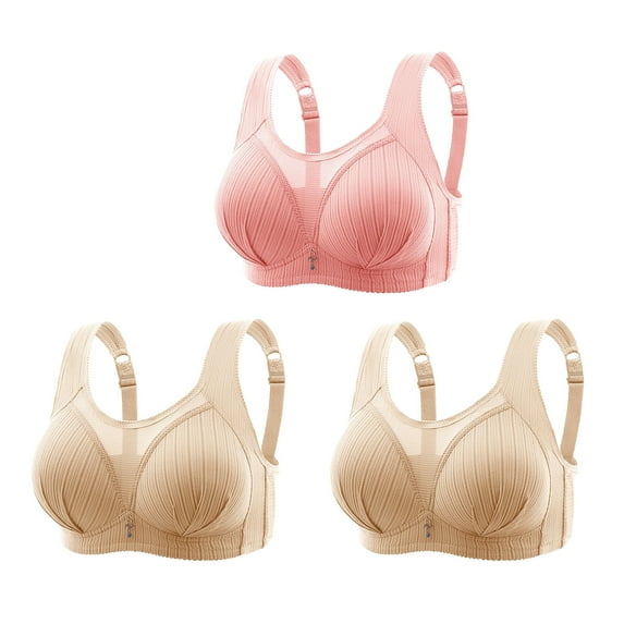 Women's Solid Push Up Bralettes Comfort No Underwire Breathable Everyday Bras Plus Size Full Coverage Seamless Brassiere 3pc