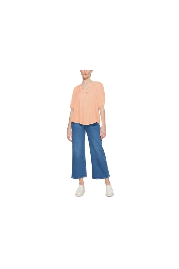 Women's Solid Quarter-Button Trapeze Henley Top Bright Peach S