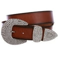 thumbnail image 1 of Women's Solid Real Leather Belt with Western Rhinestone Buckle 3-piece set, 1 of 4