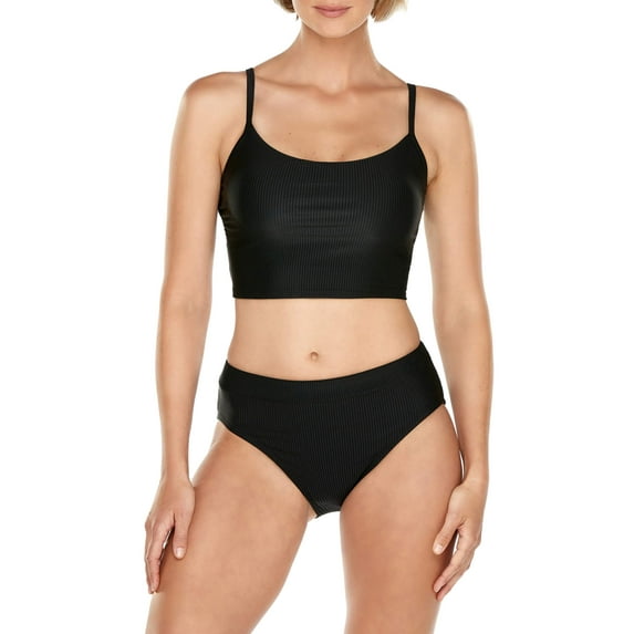 Women's Solid Rib Crop Swimsuit Top