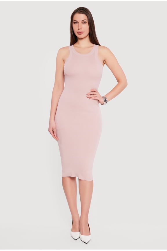 Women's Solid Rib Knit Racerback Tank Dress