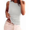 thumbnail image 1 of Women's Solid Ribbed Crew Neck Slimming Sleeveless Crop Tank Top Basic Daily Layering Vest White S, 1 of 10