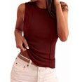 thumbnail image 1 of Women's Solid Ribbed Crew Neck Slimming Sleeveless Crop Tank Top Basic Daily Layering Vest Wine Red XL, 1 of 10