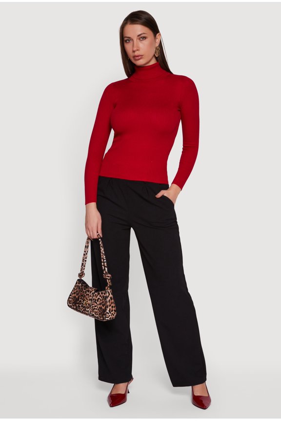 Women's Solid Ribbed Knit Turtleneck Top