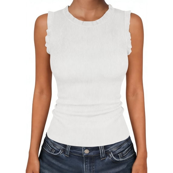 Women's Solid Ribbed Tank Top - Round Neck, Fitted Sleeveless Shirt for Casual Daily Wear