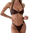 thumbnail image 1 of Women's Solid Ring Hanging Neck Bikini - Backless Sexy Swimsuit, Polyester Spandex - S-XL, 1 of 5