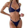thumbnail image 1 of Women's Solid Ring Hanging Neck Bikini - Backless Sexy Swimsuit, Polyester Spandex - S-XL, 1 of 4