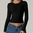 thumbnail image 1 of Women's Solid Round Neck Long Sleeve Pullover T-Shirt Blouse, 1 of 7