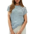 thumbnail image 1 of Women's Solid Round Neck Short Sleeve Knitted Cardigan With Plaid Splicing European And Casual Style, 1 of 2