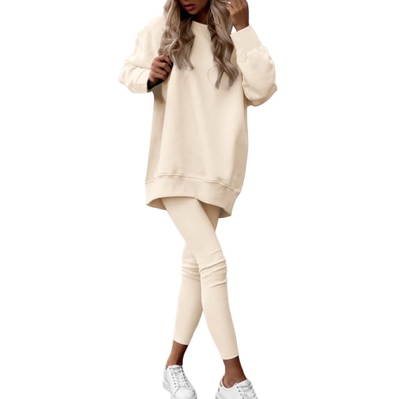 Women's Solid Round Neck Sweater Set Irregular Shoulder Drop Long Sleeve Casual Outfit Polyester Blend All Seasons
