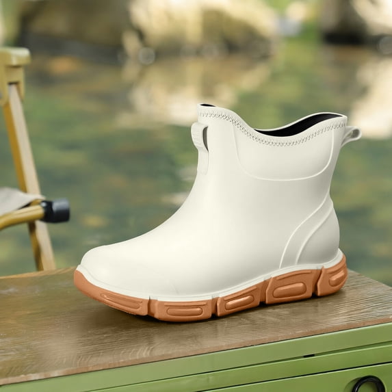 Women's Solid Rubber Non Slip Waterproof Short Rain Boots Durable Gardening Shoes Matte Shades for Backyard Gardening Rainy Farm Visits Beige 41