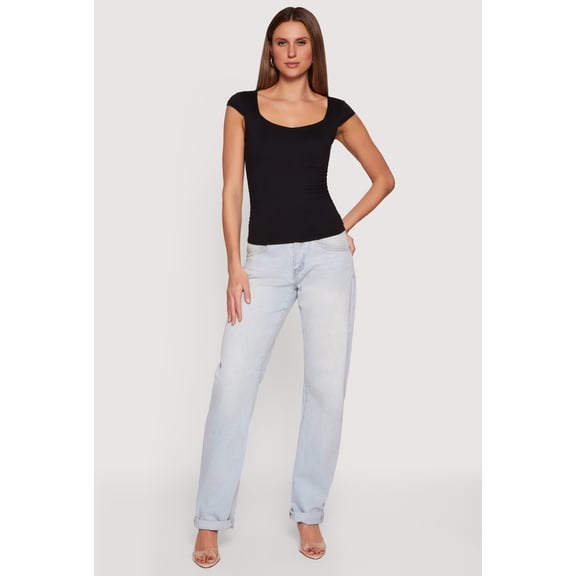 Women's Solid Ruched Side Cap Sleeve Top