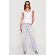 Womens Solid Ruched Side Cap Sleeve Top
