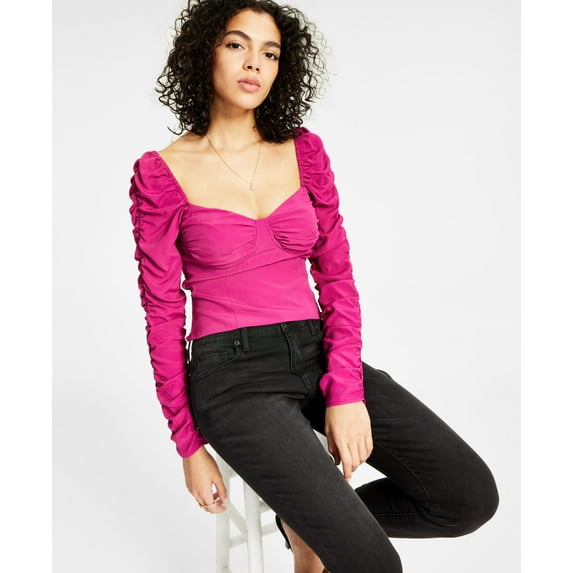 Women's Solid Ruched-Sleeve Cropped Bustier Top Dalhia S