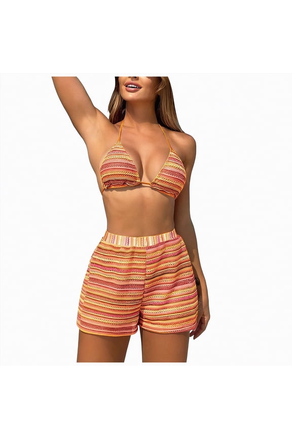 Women's Solid Scoop Neck Push Up Padded Brazilian Thong Bikini Swimsuit Bathing Suit Bathing Suit,Orange,M