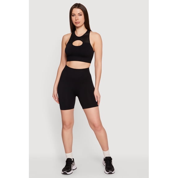 Women's Solid Seamless Ribbed Bike Shorts