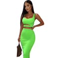 thumbnail image 1 of Women's Solid Sexy Spaghetti Strap 2‑Piece Dress Set Hollow‑Out Waist Ruched Bodycon Pencil Long Skirt Outfit for Party Gathering, 1 of 7