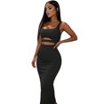 thumbnail image 1 of Women's Solid Sexy Spaghetti Strap 2‑Piece Dress Set Hollow‑Out Waist Ruched Bodycon Pencil Long Skirt Outfit for Party Gathering, 1 of 7