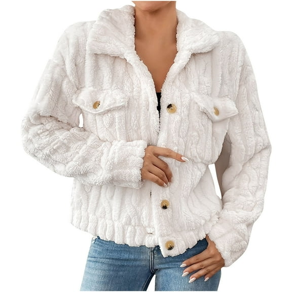 Women's Solid Sherpa Teddy Shacket Button-Down Stand Collar Fuzzy Fleece Winter Warm Casual Street Style Lounge Layer