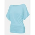 thumbnail image 1 of Women's Solid Short Sleeve Boat Neck Dolman Top with Side Shirring Trendy Casual Loose Fit T-Shirt, 1 of 7