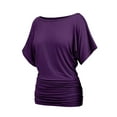 thumbnail image 1 of Women's Solid Short Sleeve Boat Neck Dolman Top with Side Shirring Trendy Casual Loose Fit T-Shirt, 1 of 7
