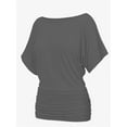 thumbnail image 1 of Women's Solid Short Sleeve Boat Neck Dolman Top with Side Shirring Trendy Casual Loose Fit T-Shirt, 1 of 7