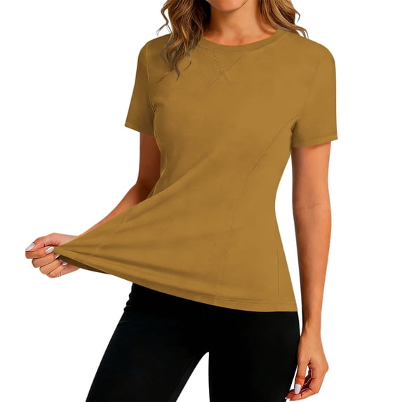 Women's Solid Short Sleeve Ice Silk Elastic Workout Tops Sun Protection Shirts Gym Hiking Running Yoga Clothes