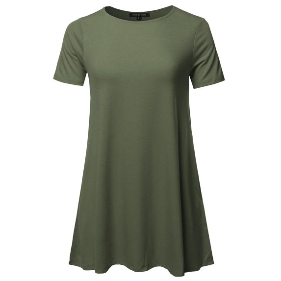Women's Solid Short Sleeve Round Neck Side Pockets Loose Top