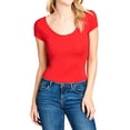 thumbnail image 1 of Women's Solid Short Sleeve Scoop Neck Cotton Bodysuit Leotard with Snap Crotch Bottom (RED, S), 1 of 4