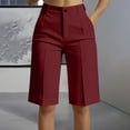 thumbnail image 1 of Women's Solid Shorts High Waisted Bermuda Summer Casual Knee Length Dress Shorts With Pockets Wide Leg Work Culottes, 1 of 9