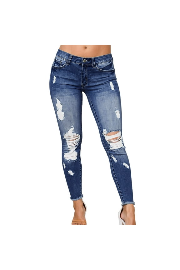 Women's Solid Skinny Ripped Fashion Dressy Casual Loose Fit Jeans Cargo Jean Pants for Women Tall Women on Pants Pants Size 12 High Waist Control Too Pants Size 20 Pants for Women Women Wide