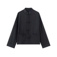 thumbnail image 1 of Women's Solid Stand Collar Frog Button Jacket, Long Sleeve Casual Fashion Regular Outerwear Coat for Winter Daily Work Home Wear Black M(M), 1 of 6