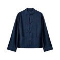 thumbnail image 1 of Women's Solid Stand Collar Frog Button Jacket, Long Sleeve Casual Fashion Regular Outerwear Coat for Winter Daily Work Home Wear Dark Blue S(S), 1 of 7