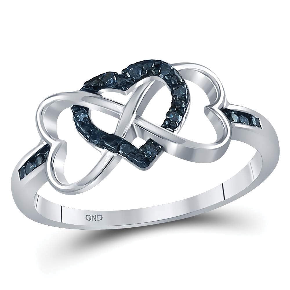 Women s Solid Sterling Silver Round Color Enhanced Blue Diamond