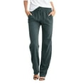 thumbnail image 1 of Women's Solid Straight Casual Elastic Drawstring Pants, Polyester, Spring/Summer, Sizes S - XXXL, 1 of 3