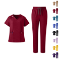 thumbnail image 1 of Women's Solid Stretch Medical Uniform Scrub Set V Neck Top Cargo Straight Leg Jogger Pants Red M, 1 of 3