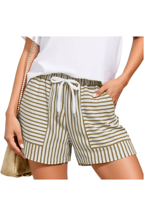 Women's Solid Striped Drawstring Elastic Waist Wide Leg Pants with Pockets, Multi-Pocket Cargo Style, Casual Lounge Beach Travel Pants, Plus Size Trousers | VerBelle,Khaki L