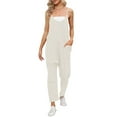 thumbnail image 1 of Women's Solid Suspenders Casual Jumpsuit - Adjustable Straps, Pockets, Loose Fit - Polyester, Daily/Leisure - Hand Wash Cold, 1 of 7