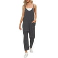 thumbnail image 1 of Women's Solid Suspenders Casual Jumpsuit - Adjustable Straps, Pockets, Loose Fit - Polyester, Daily/Leisure - Hand Wash Cold, 1 of 7