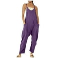 thumbnail image 1 of Women's Solid Suspenders Jumpsuit - Casual Pocket Overalls - Polyester Fabric with Adjustable Straps & Loose Fit, 1 of 6