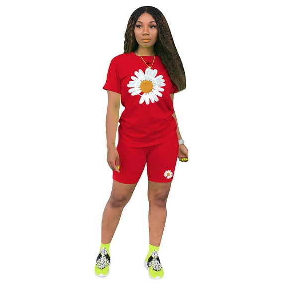 Women's Solid Sweater Two-Piece Set Large Size Print Casual Short-Sleeved top and Pants Two-Piece Casual wear