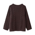 thumbnail image 1 of Women's Solid Sweaters Oversized Crew Neck Long Sleeve Outfit Cable Knitted Sweater Tops Coffee S, 1 of 3